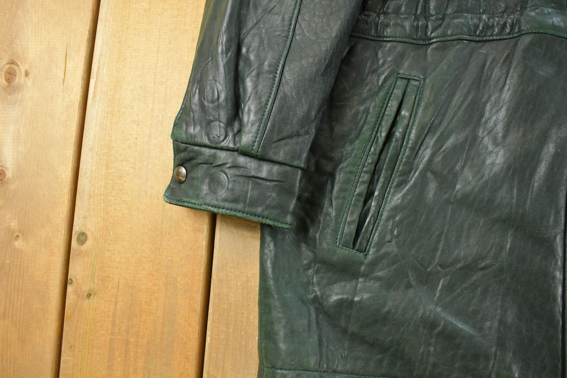 Vintage 1980s Ocean West Leather Long Coat Women's Large / Trench Jacket / Made In Canada / True Vintage / Leather Trench Coat