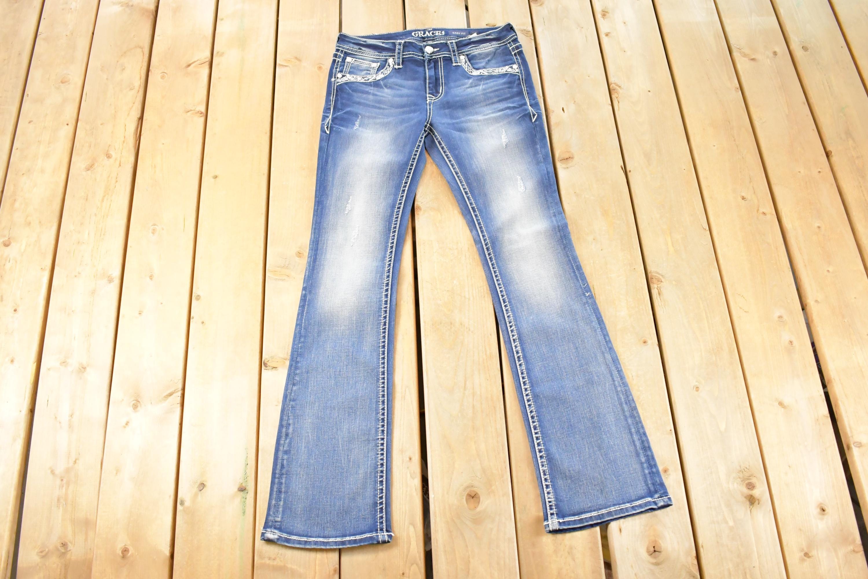 Vintage Deadstock Y2K Grace LA Bedazzled Low Rise Jeans Women's Size 27 x 32
