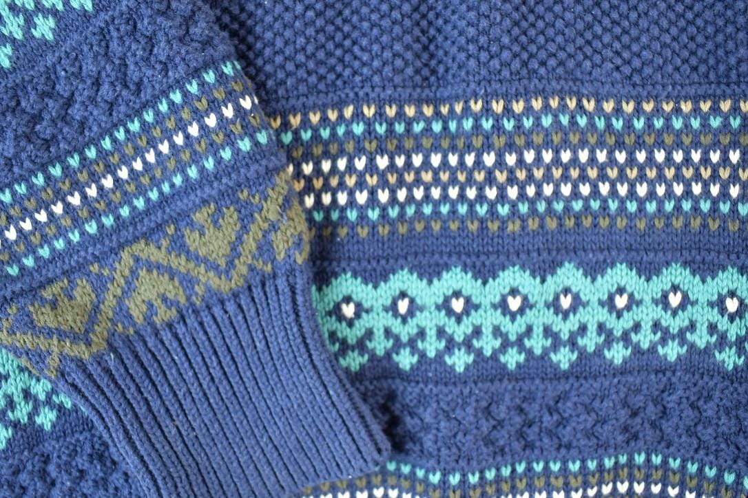 Vintage 1990s Sportswear Chunky Knit Abstract Pattern Crewneck Sweater Made In 90s Crewneck 100% Cotton