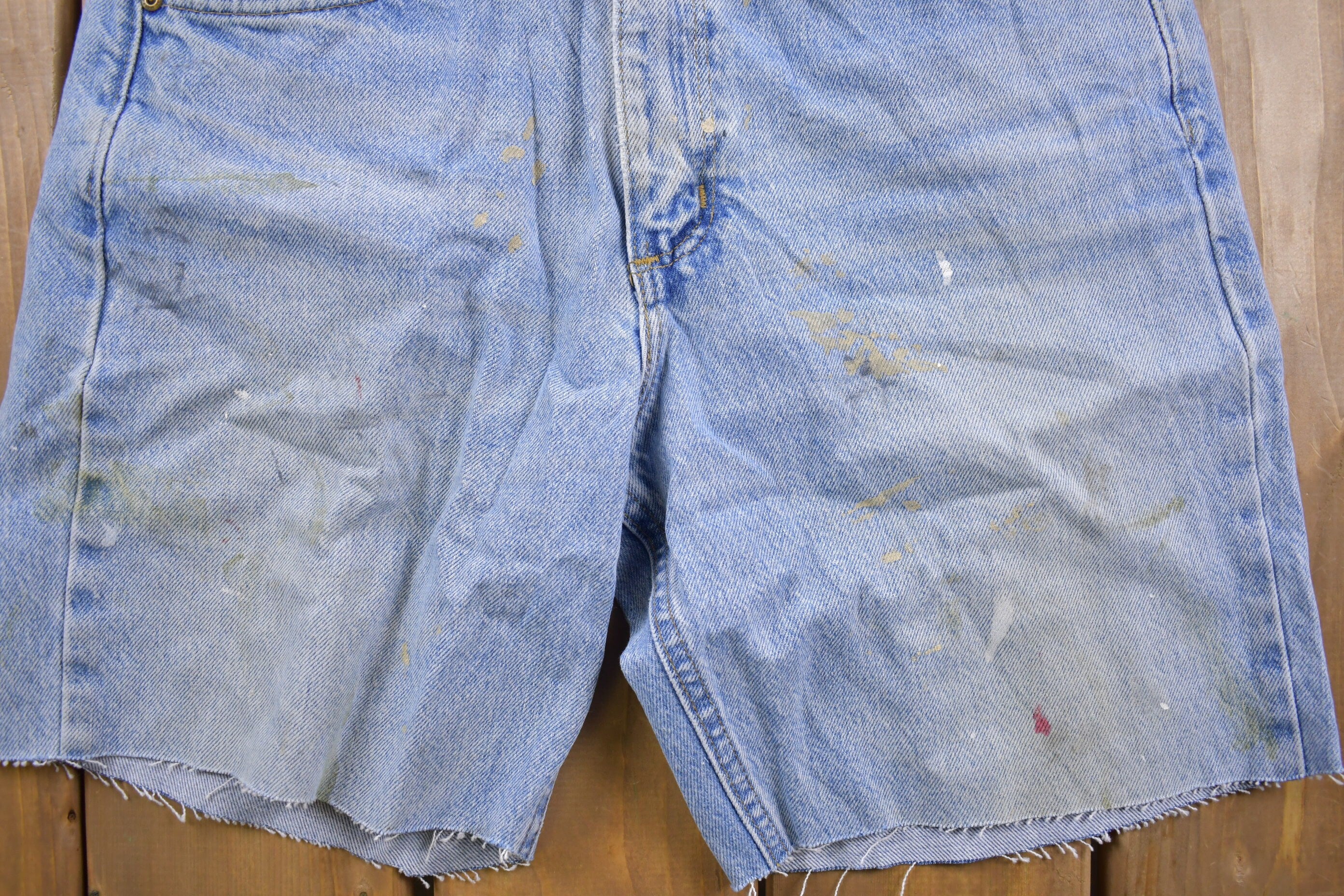Vintage 1990sCarhartt Blue Paint platter Jean Shorts Size 32