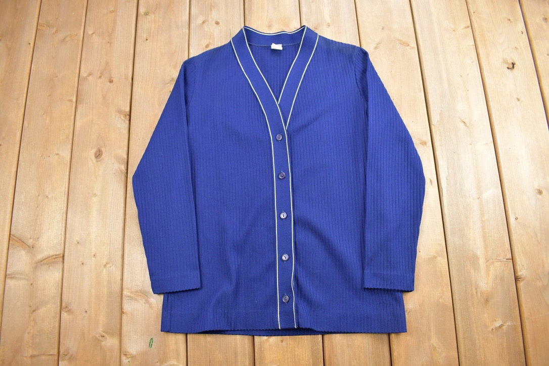 Vintage 1980s Pleated Polyester Cardigan Sweater