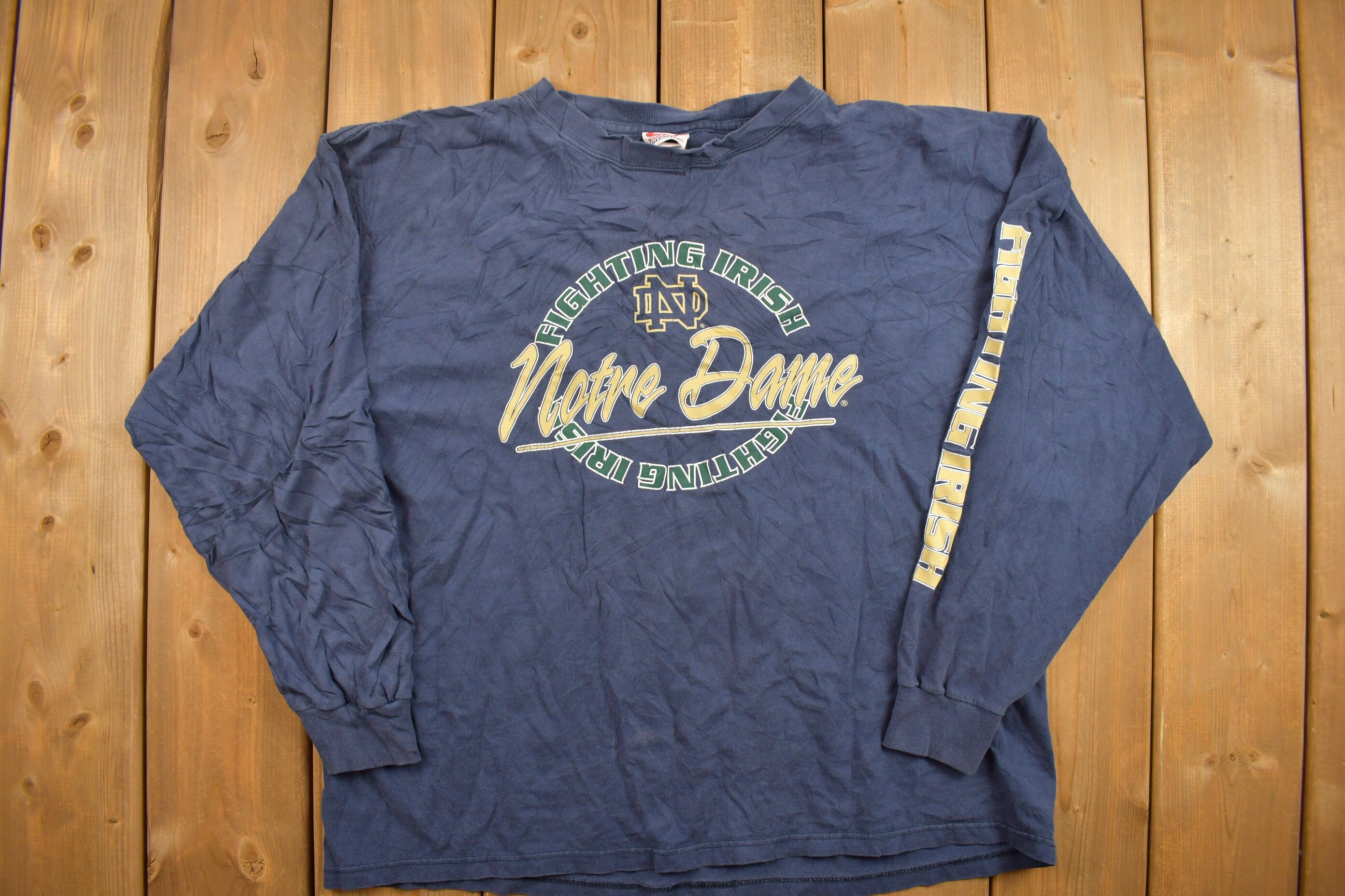 Vintage 1990s Notre Dame FIghting Irish Collegiate Long Sleeve Shirt / NCAA Tee / Americana / Sportswear
