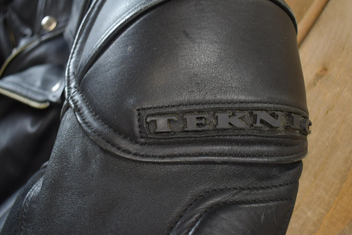 Vintage 1990s Teknic Heavy Padded Leather Biker Motorcycle Jacket