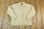 Vintage 1990s Gaeltarra Hand Cable Knit In Ireland Wool Crewneck Sweater