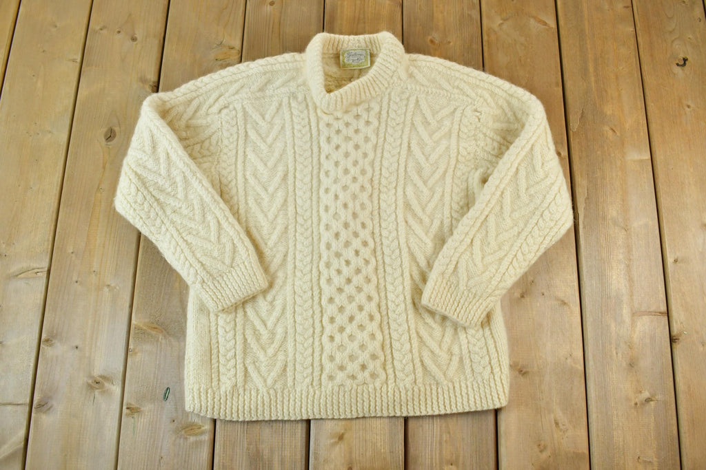 Vintage 1990s Gaeltarra Hand Cable Knit In Ireland Wool Crewneck Sweater
