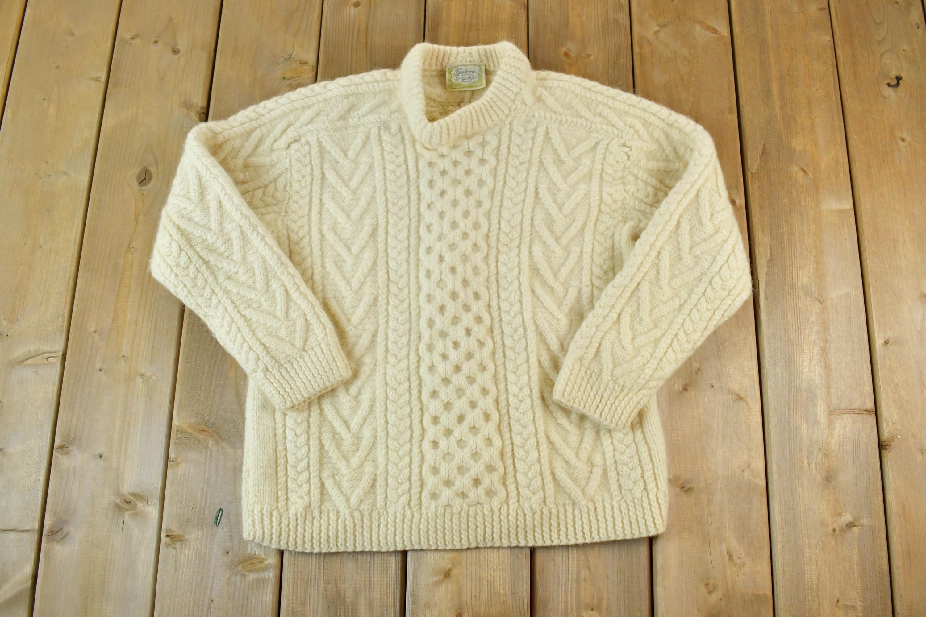 Vintage 1990s Gaeltarra Hand Cable Knit In Ireland Wool Crewneck Sweater