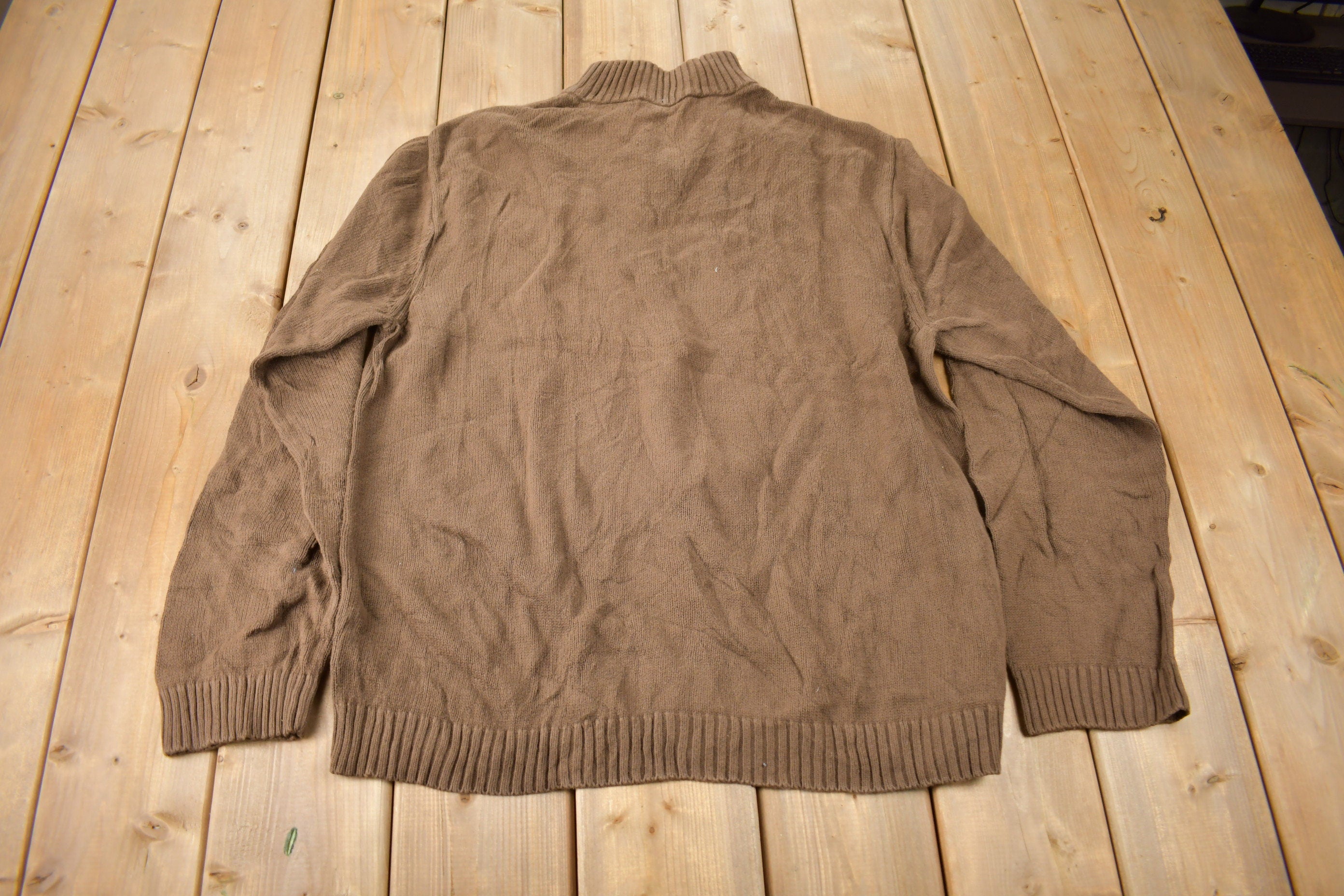 Vintage Y2K Chaps Embroidered Logo Quarter Zip Knit Sweater Size XL