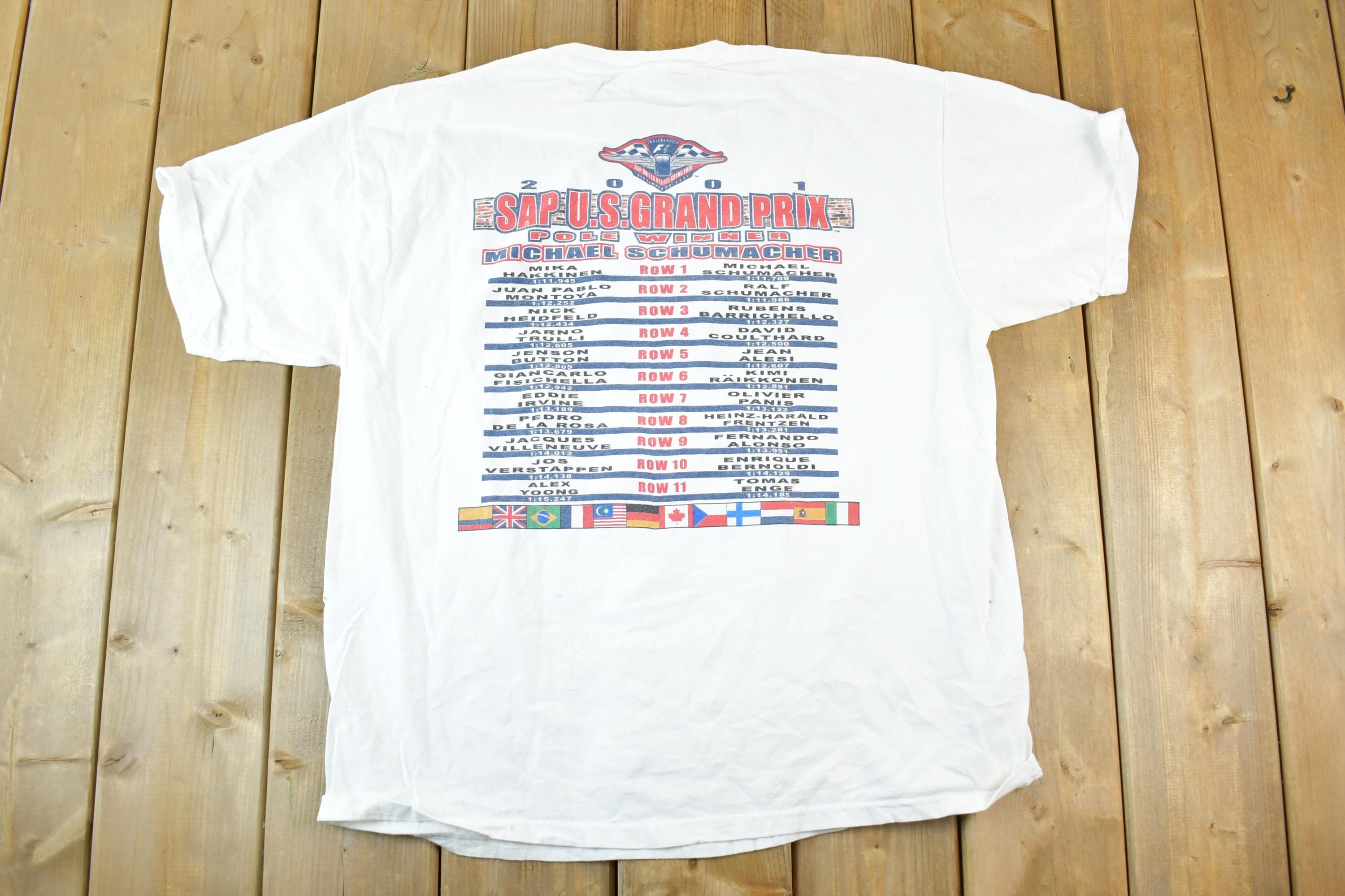 Vintage 2001 Michael Schumacher US Grand Prix Souvenir T-Shirt Mens XL