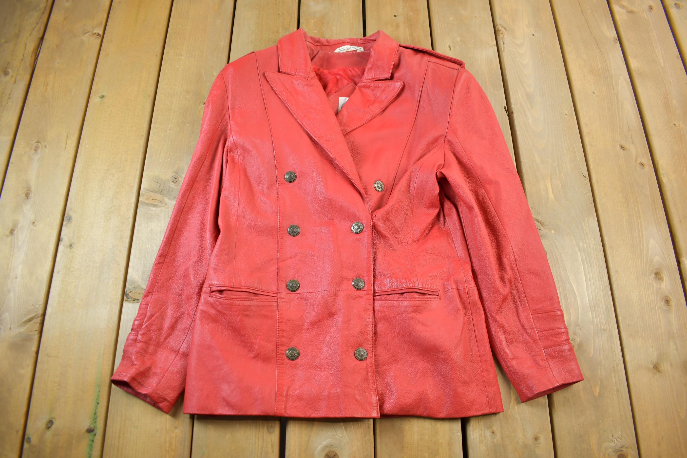 Vintage 1990s Pelle Club Genuine Leather Red Overcoat