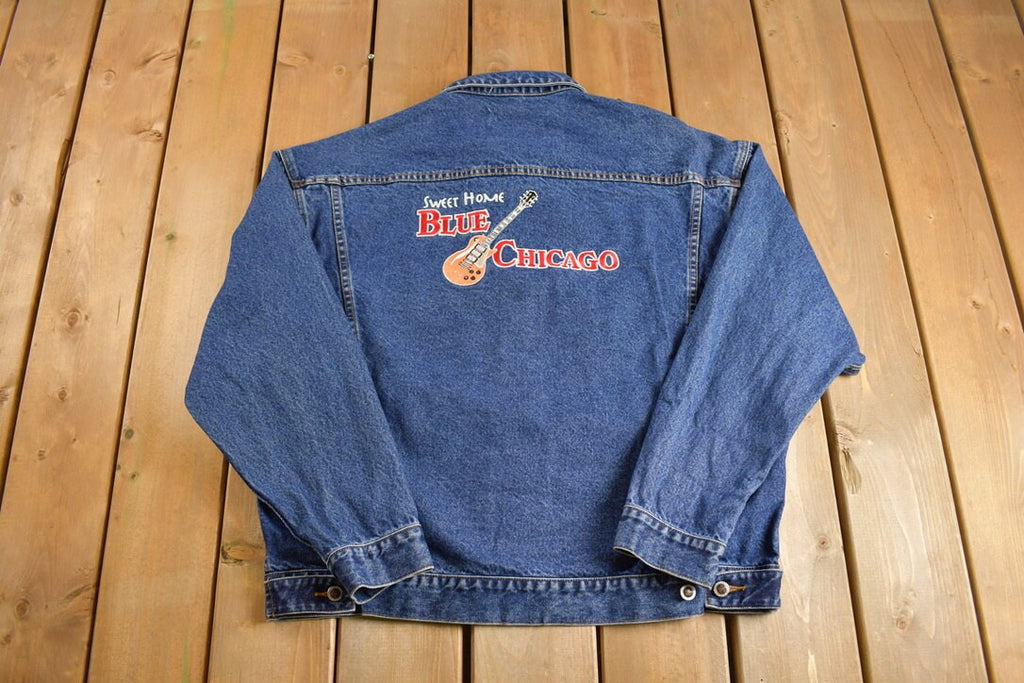 Vintage 1990s Embroidered Denim Jean Jacket /
