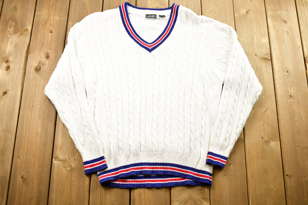 Vintage 1990s 3D Cable Knit Pattern V-Neck Sweater /