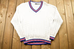 Vintage 1990s 3D Cable Knit Pattern V-Neck Sweater /