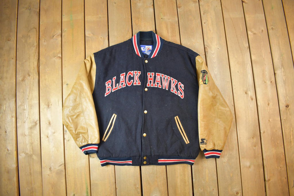 Vintage 1990s Starter NHL Chicago Black Hawks Hockey Wool Varsity Jacket