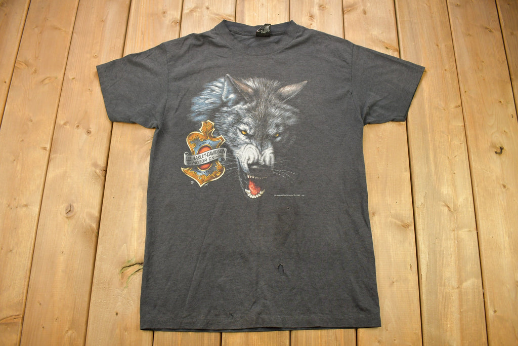 Vintage 1992 Harley Davidson Wolf Graphic 3D Emblem T-Shirt