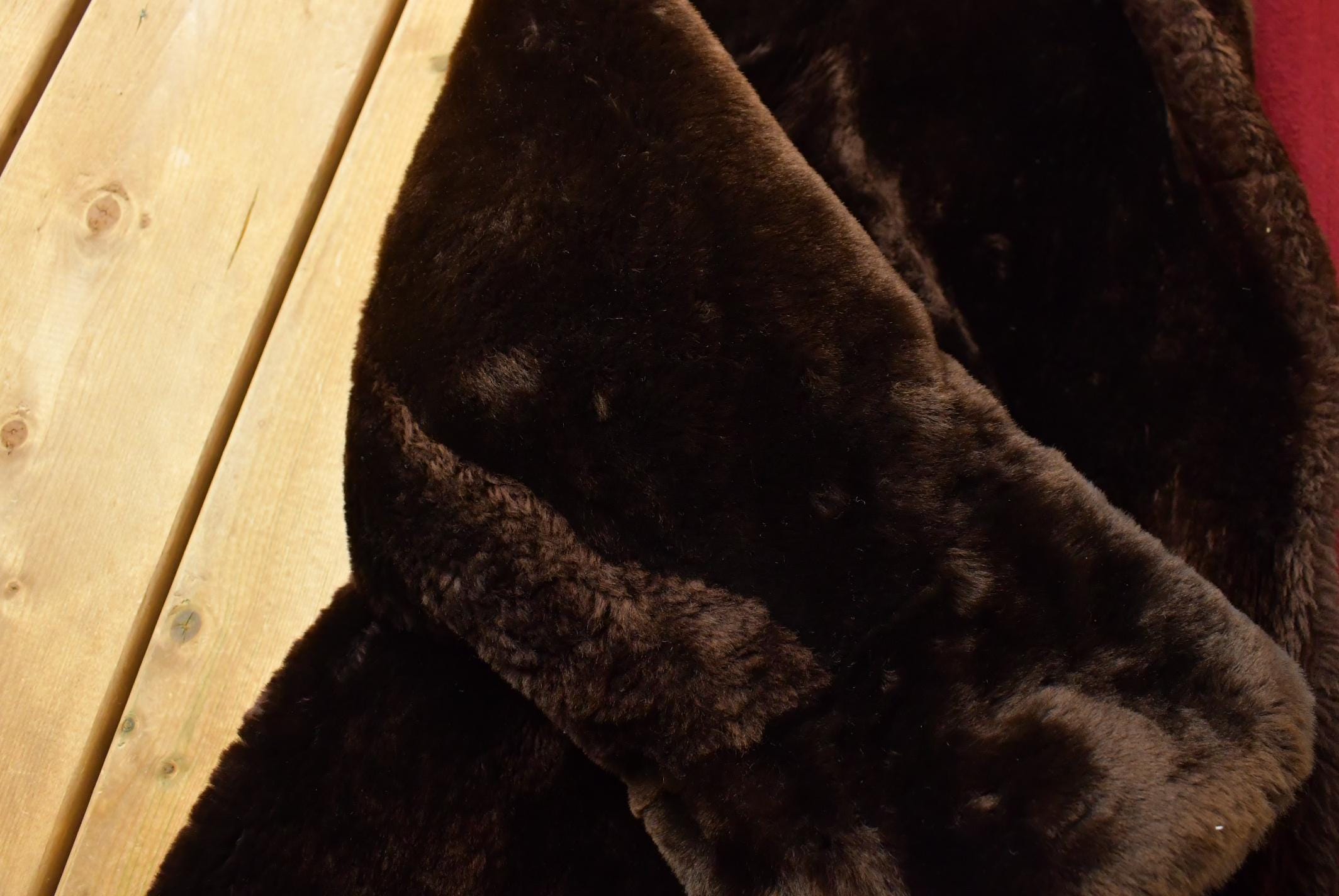 Vintage 1960s Mouton Fur Coat Wool Lining Adult L