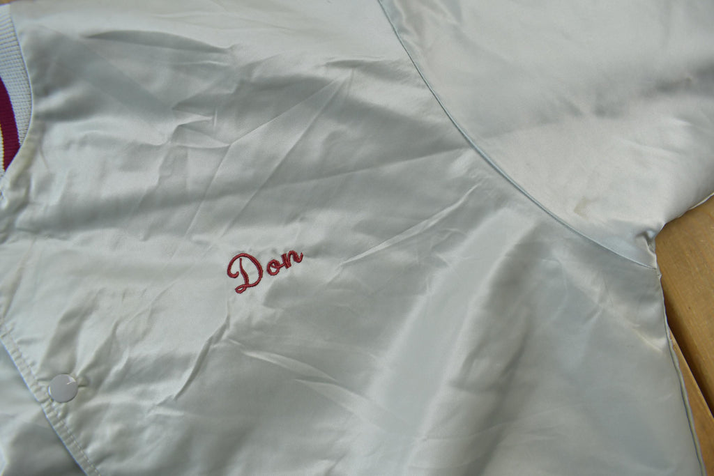 Vintage 1990s Jim 7 Dons School Of Fishing Snap Button Satin Jacket Made In USA