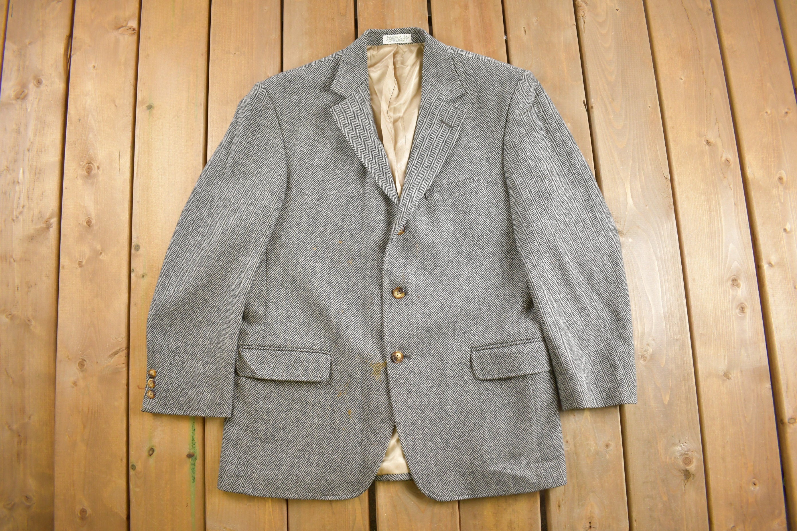 Vintage 1980s Orvis Herringbone Blazer Button Up Shirt
