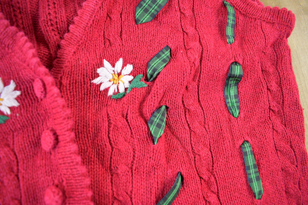 Vintage 1990s Floral Knit Cardigan Sweater Vest Women's Small