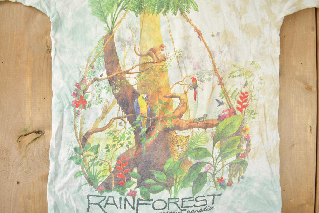 Vintage 1990s Rainforest Preserve Paradise Single Stitch Graphic Tie Dye T-Shirt Made In USA