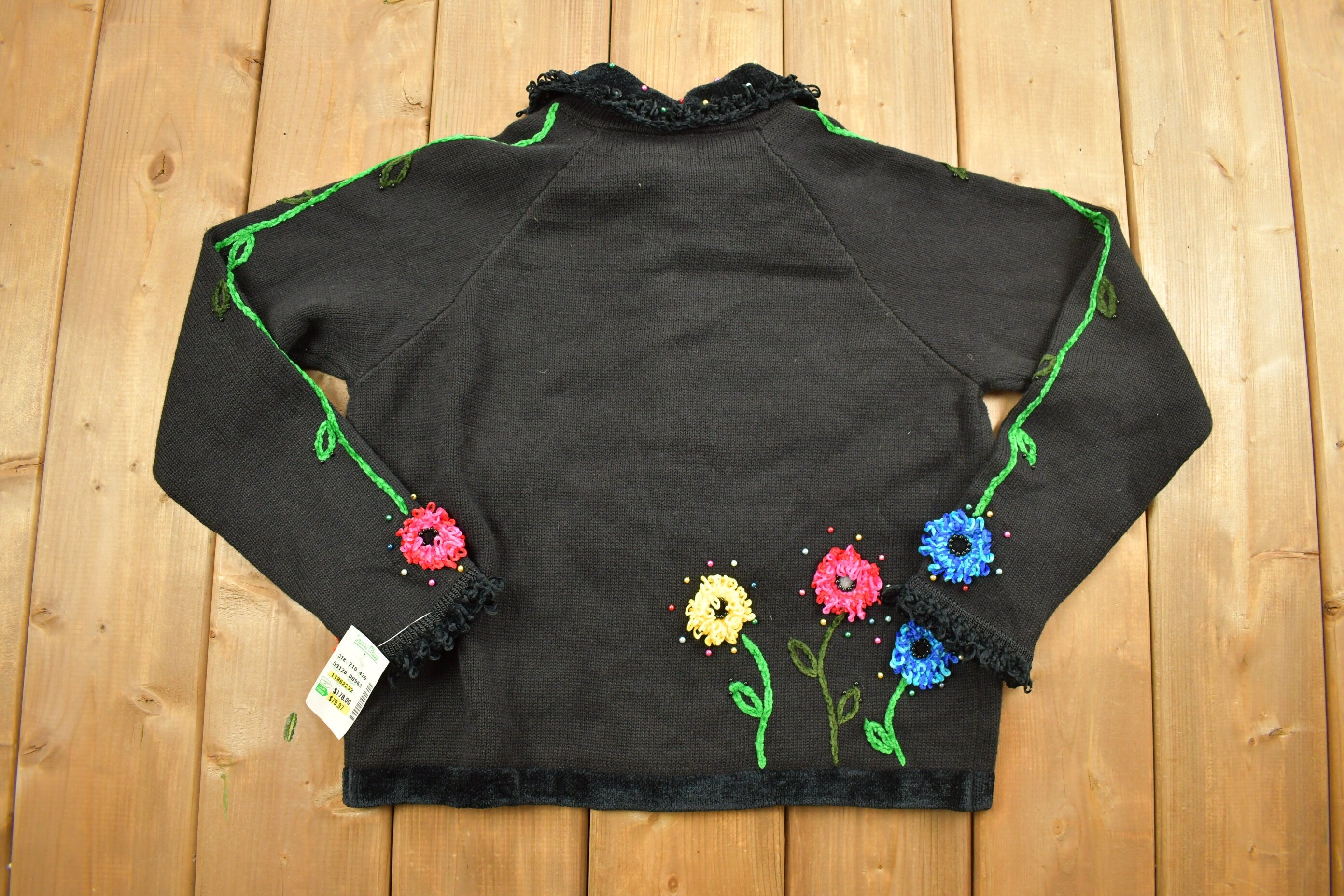 Vintage 1990s Berer Floral Embroidered Knitted Button Up Sweater