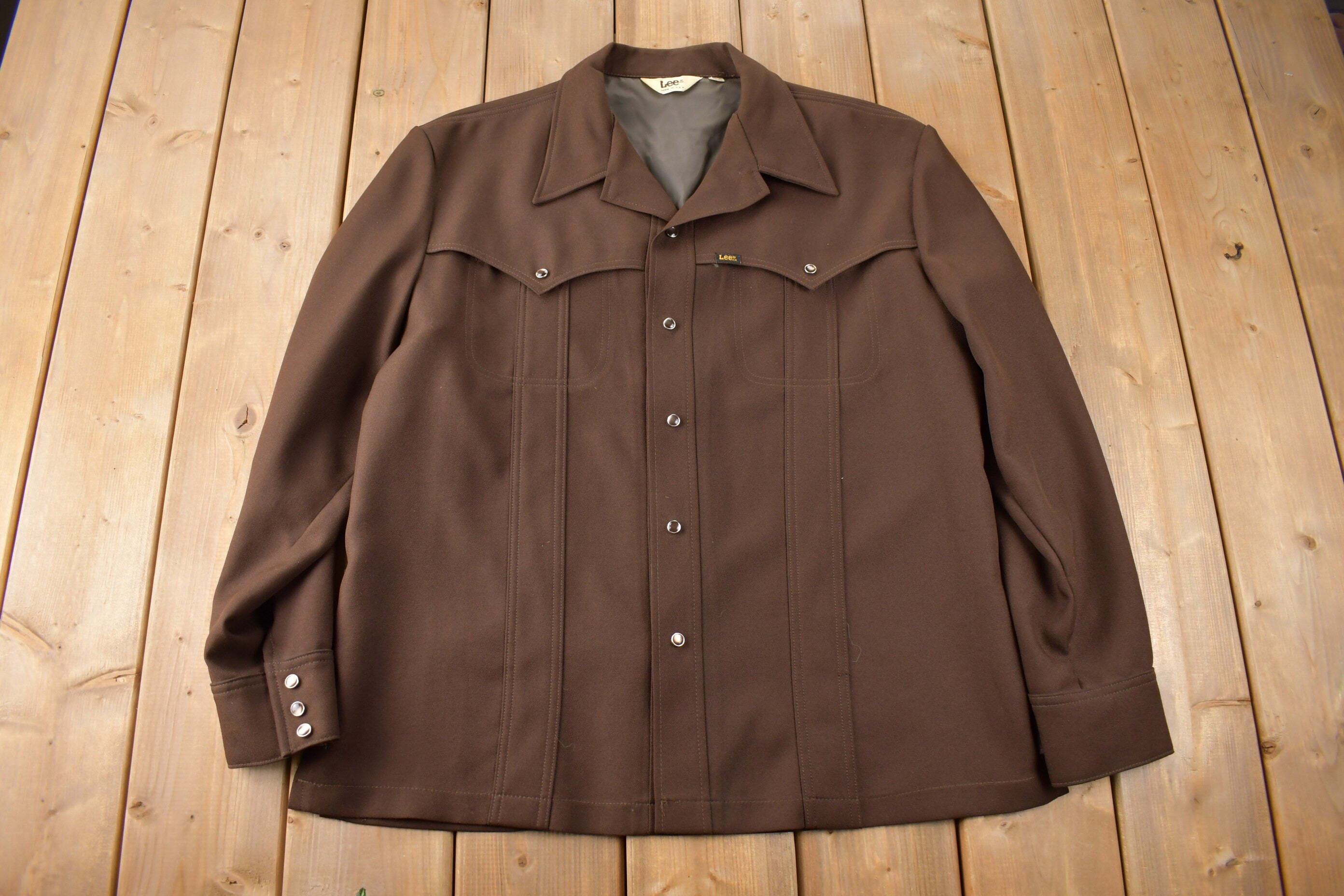 Vintage 1970s Lee Western Style Pearl Snap Button Up Shirt Made in USA Size XL