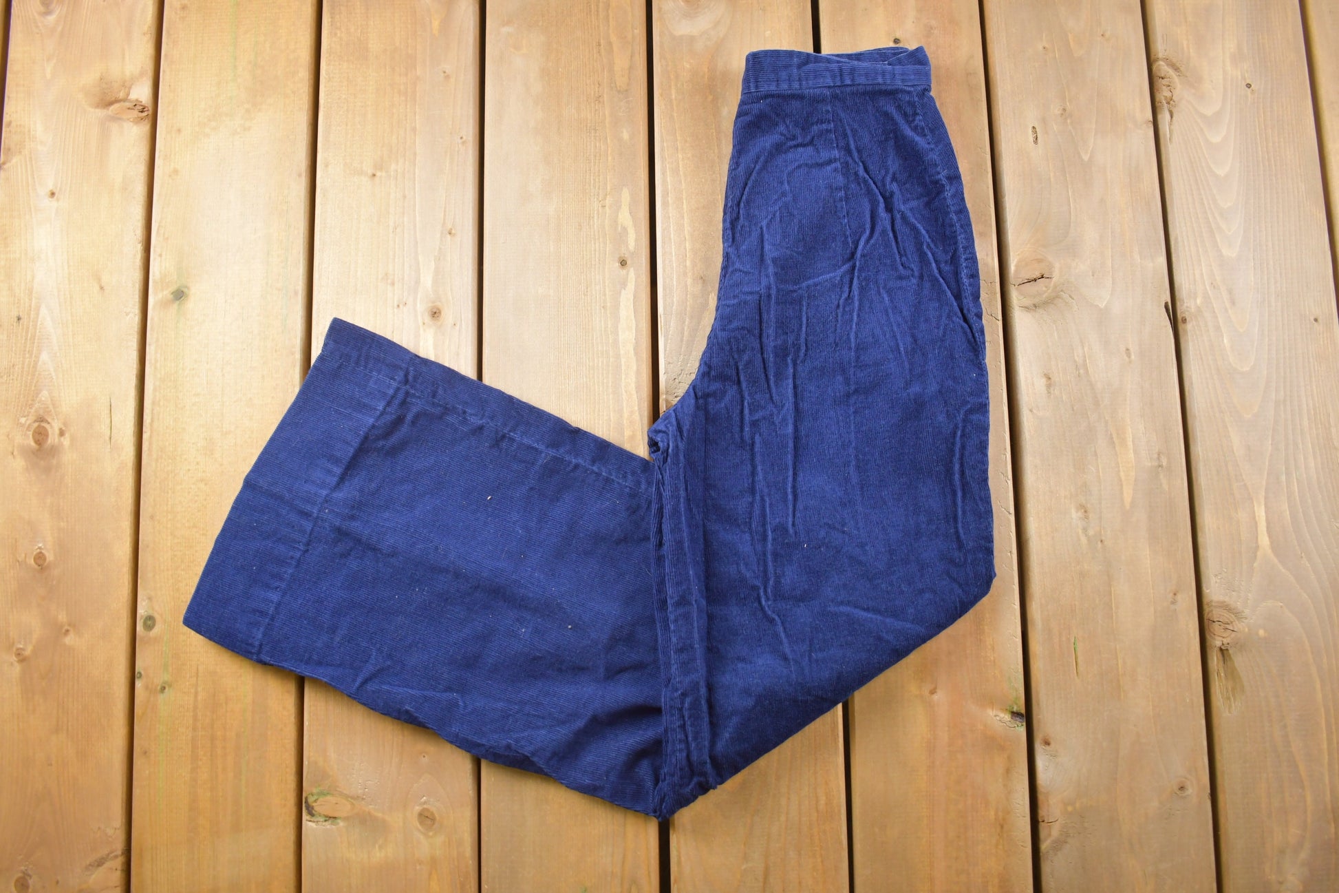 Vintage 1970s Ship 'n Shore Navy Blue Corduroy Flare Pants Size 24 x 30