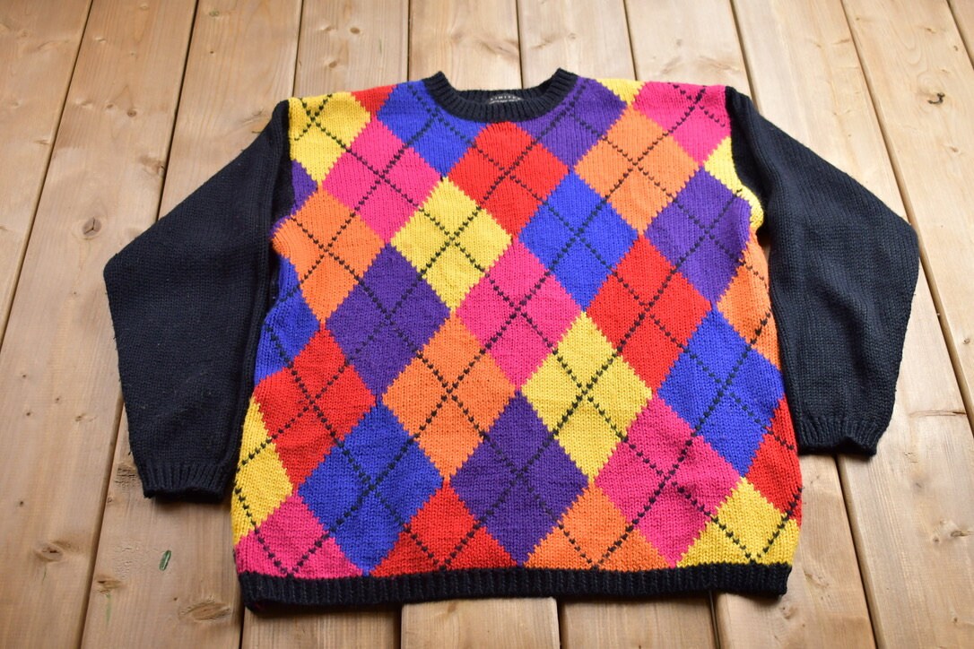 Vintage 1990s Limited Argyle Wool Knit Sweater