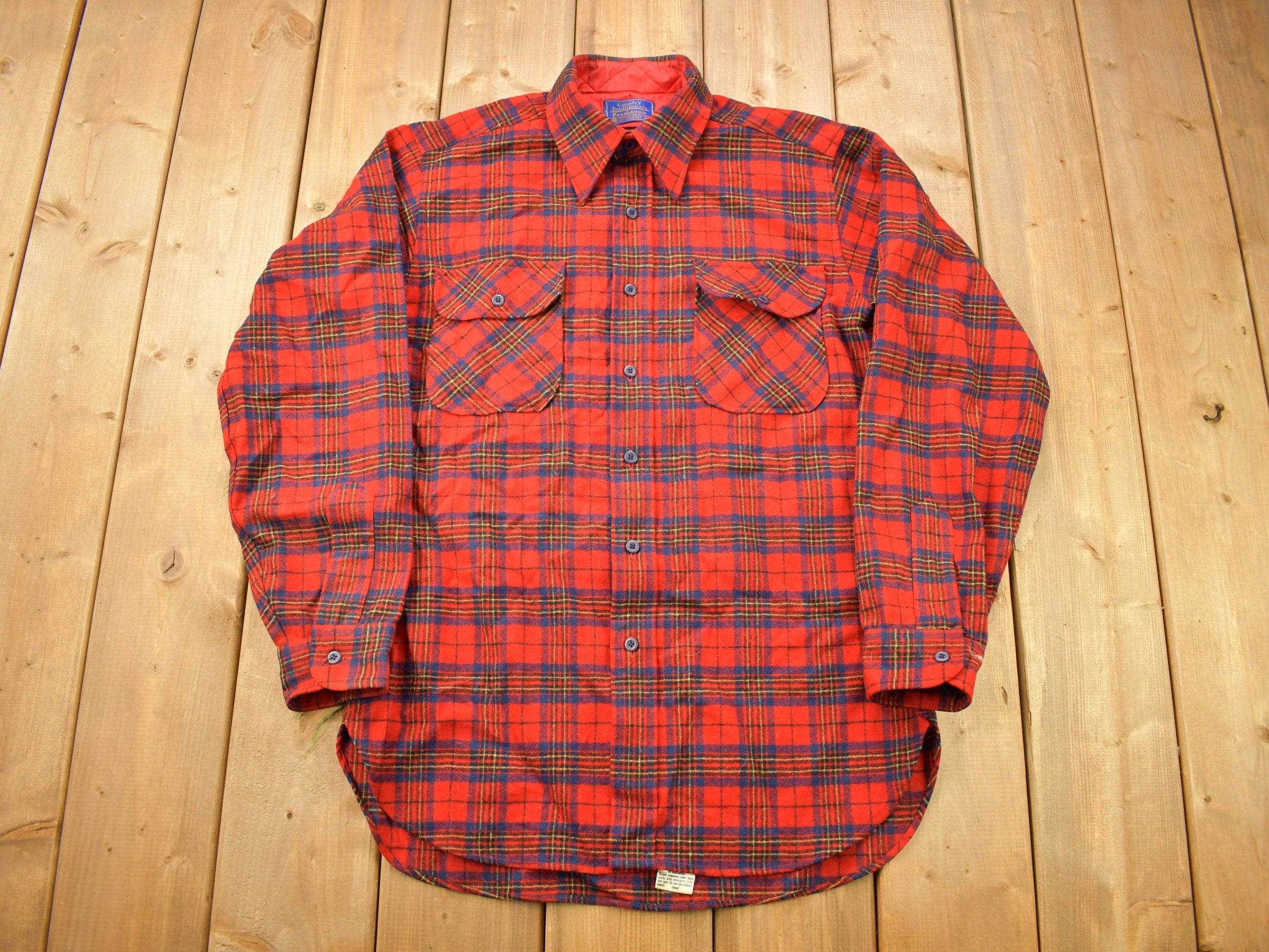 Vintage Country Traditionals By Pendleton Red Leslie Tartan Plaid Button Up Shirt