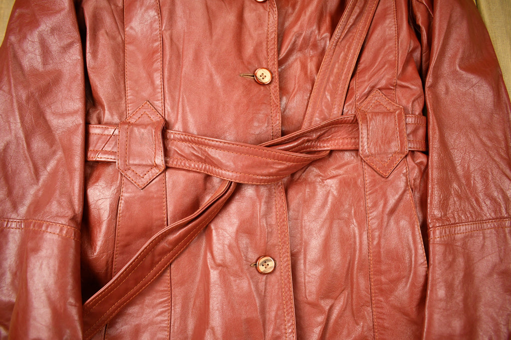 Vintage 1970s Learsi Genuine Red Leather Button Down Jacket
