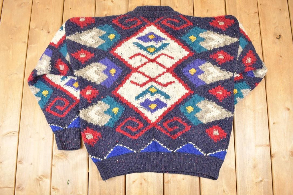 Vintage 1980s Boston Traders Abstract Wool Knit Crewneck Sweater Men's L