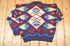Vintage 1980s Boston Traders Abstract Wool Knit Crewneck Sweater Men's L
