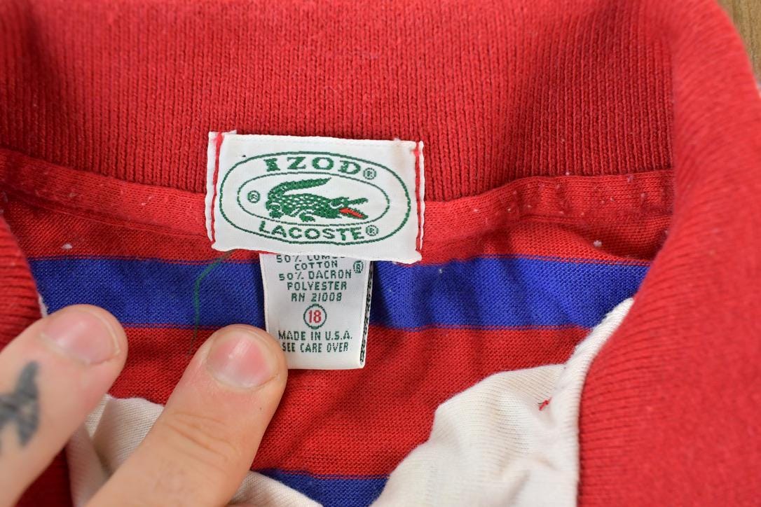 Vintage 1970s Youth Izod Lacoste Red Gator Button Up Polo Shirt