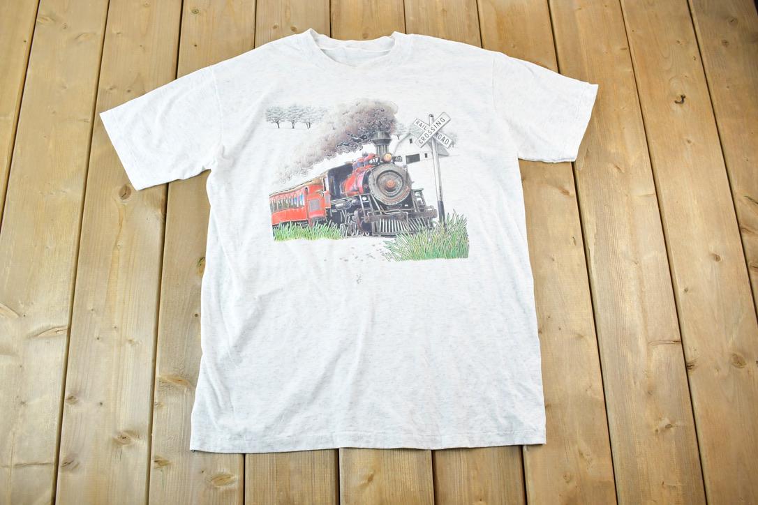 Vintage 1990s Steam Engine Train Souvenir Single Stitch Graphic Print T-Shirt Made In USA