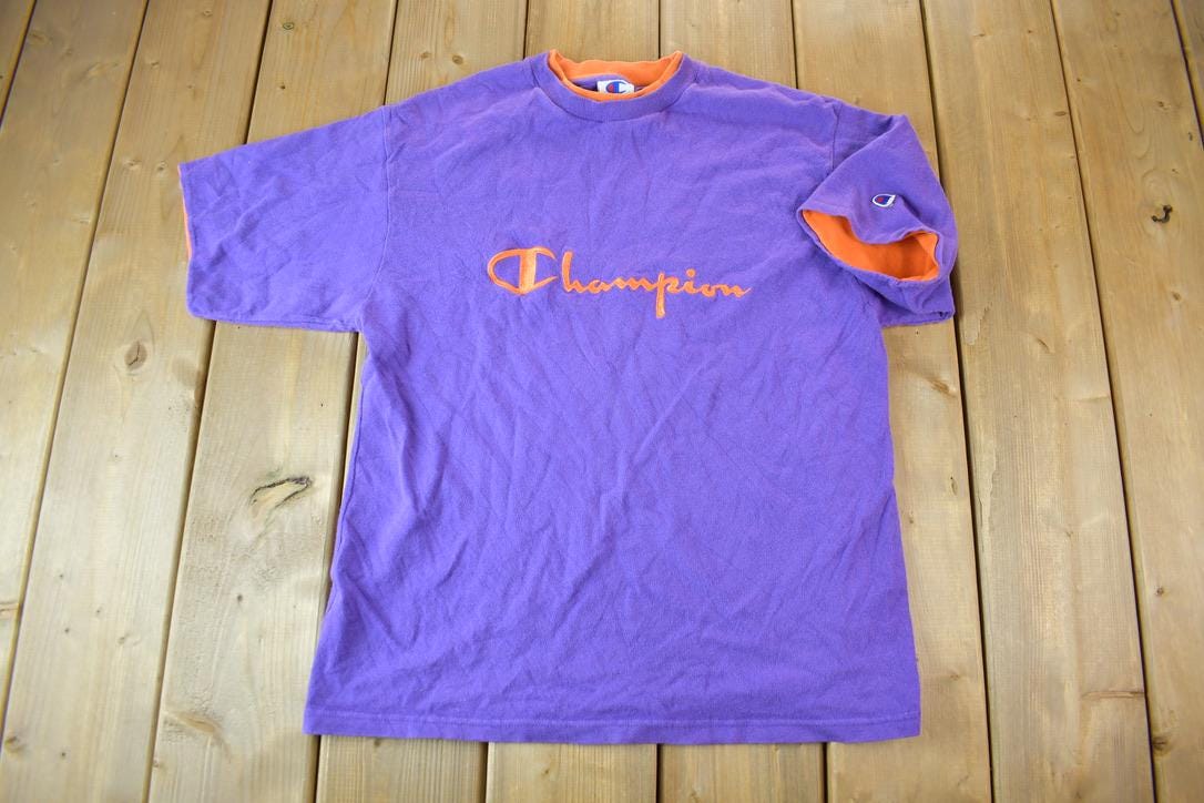 Vintage 1990s Champion Double Layer Embroidered Logo T-Shirt