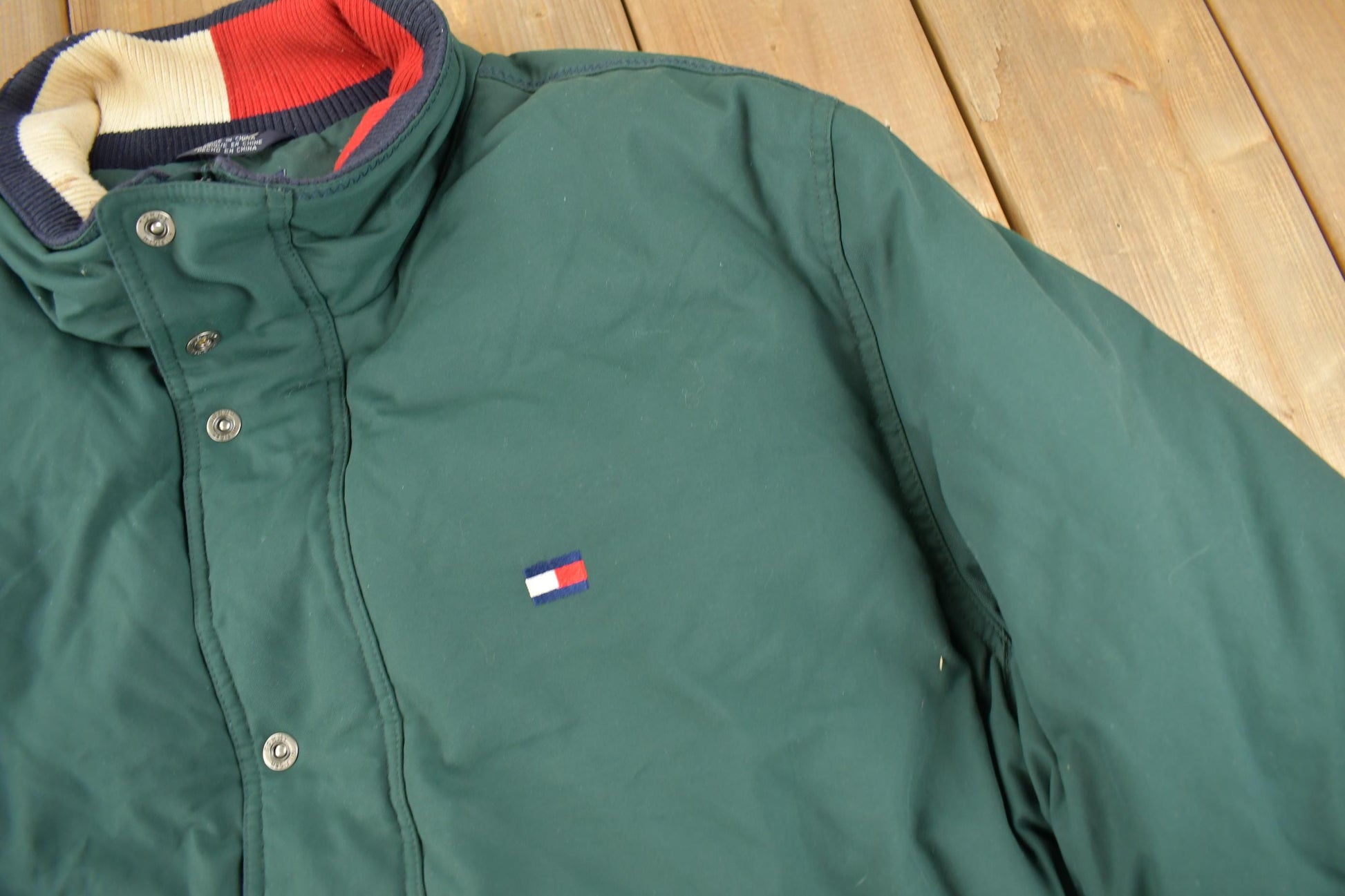 Vintage 1990s Tommy Hilfiger Green Goose Down Winter Puffer Jacket  90s tommy  Streetwear  Winter Coat