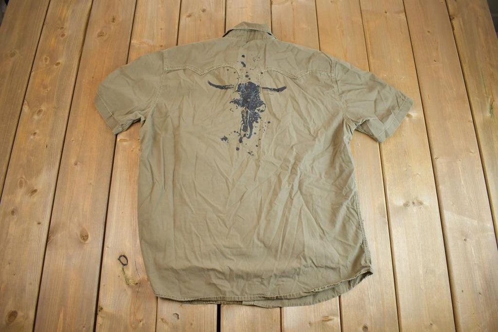 Vintage Y2k 725 Originals Western Paint Splattered Design Style Short Sleeve Button Up