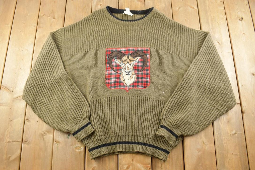 Vintage 1990s Wool Knit Celtic Ram Knit Crewneck Sweater
