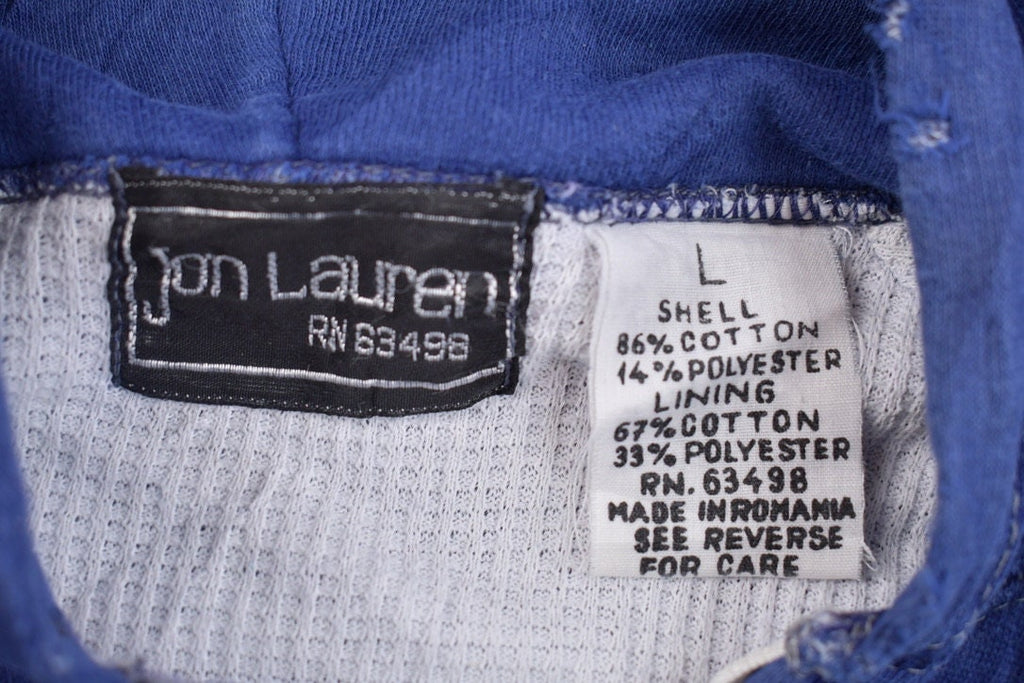 Vintage 1990s Jon Lauren Blank Blue Thermal Zip Up Hoodie