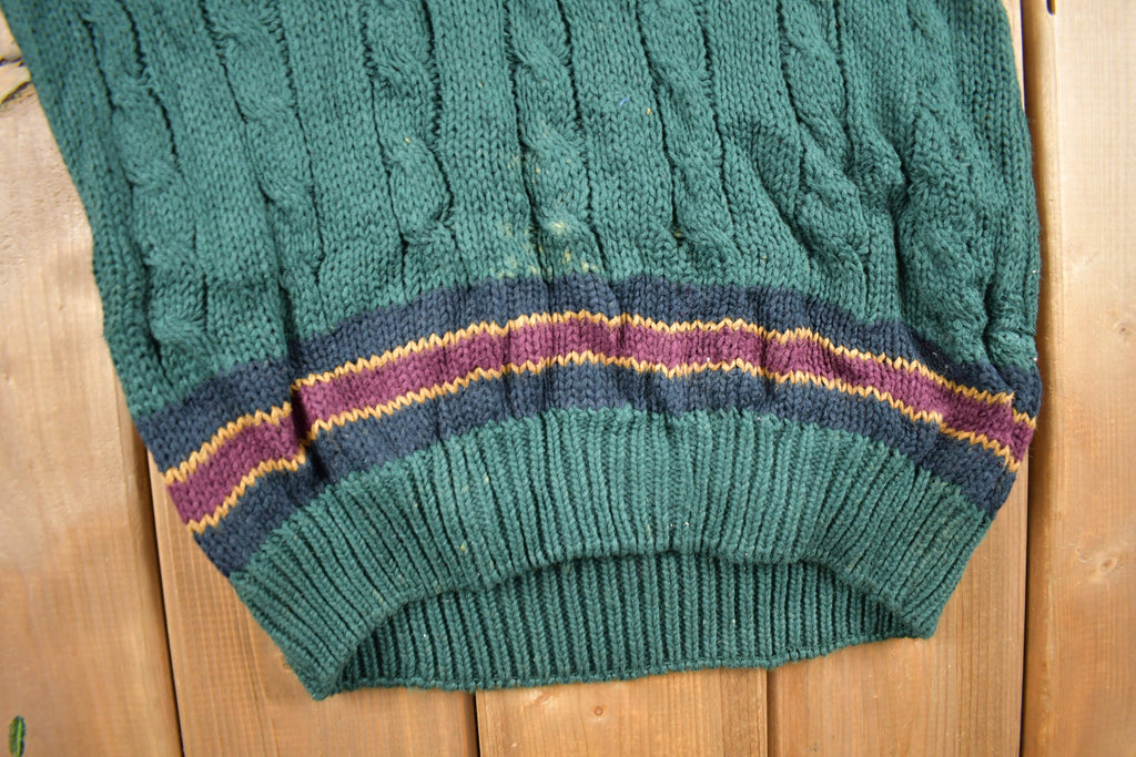 Vintage 1990s New River Knitted V-Neck Colligate Sweater / Vintage 90s 3D Cable Knit / Outdoor / Sweatshirt