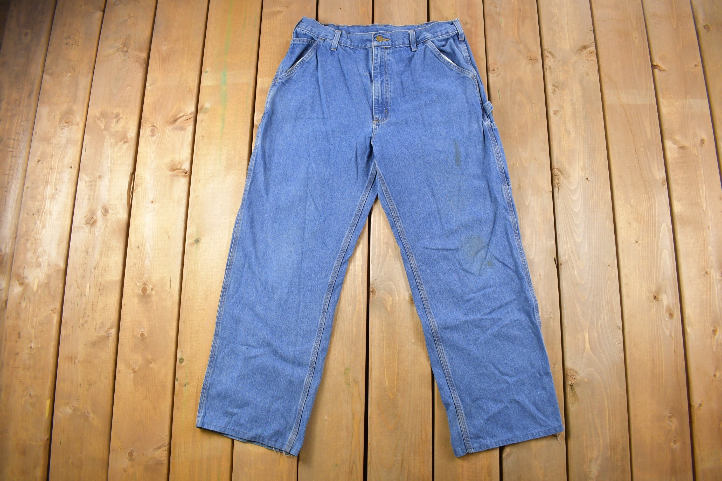 Vintage 1990s Carhartt Blue Denim Work Pants Size 33 x 28