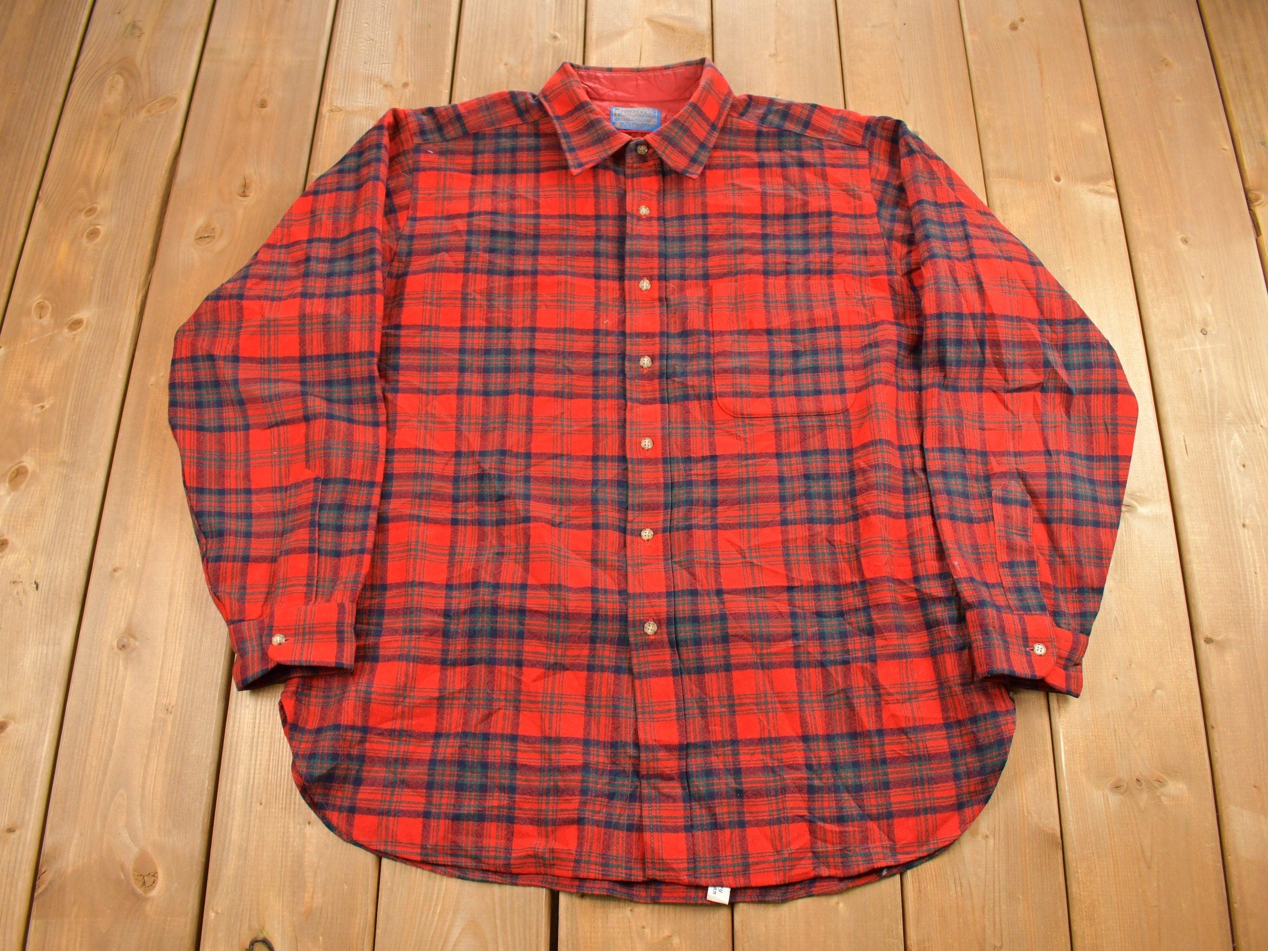Vintage 1960s Pendleton Plaid Button Up Flannel Shirt