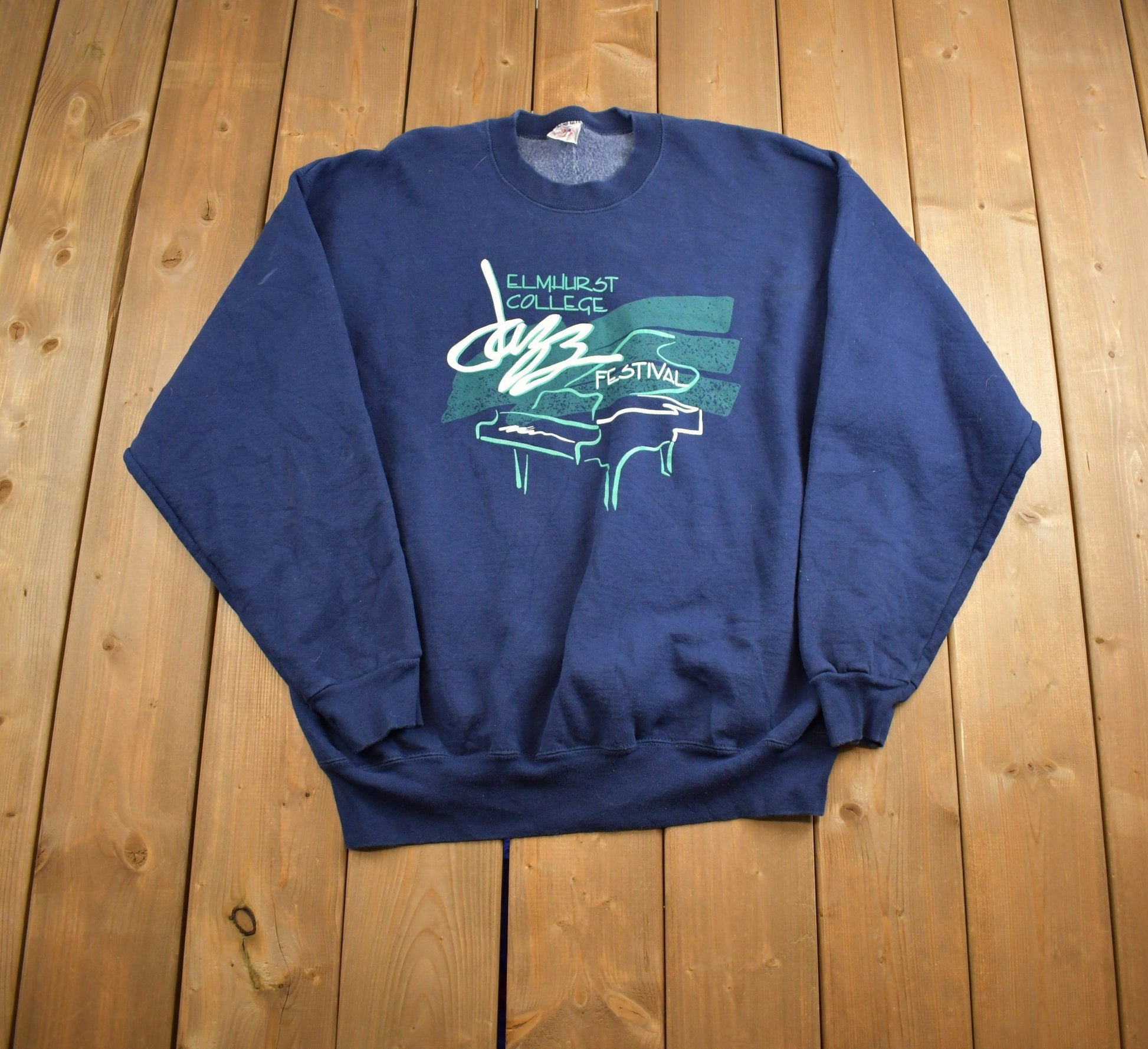 Vintage 1990s Elmhurst College Jazz Festival Souvenir Travel Crewneck Sweatshirt