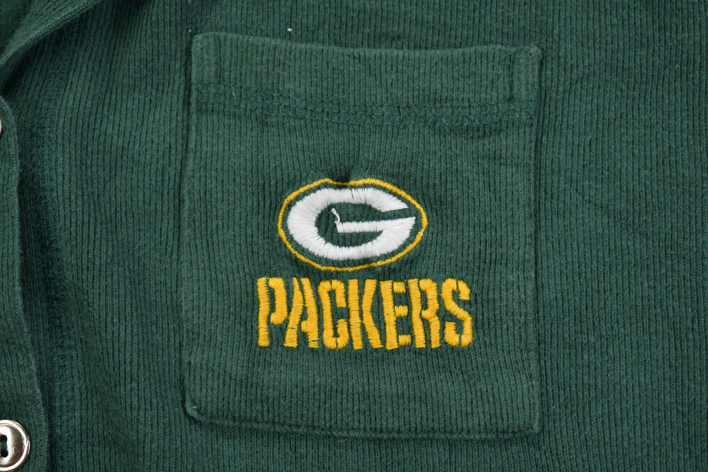 Vintage 1990s Green Bay Packers Button Up Rugby Style NFL Football Sweatshirt - Large