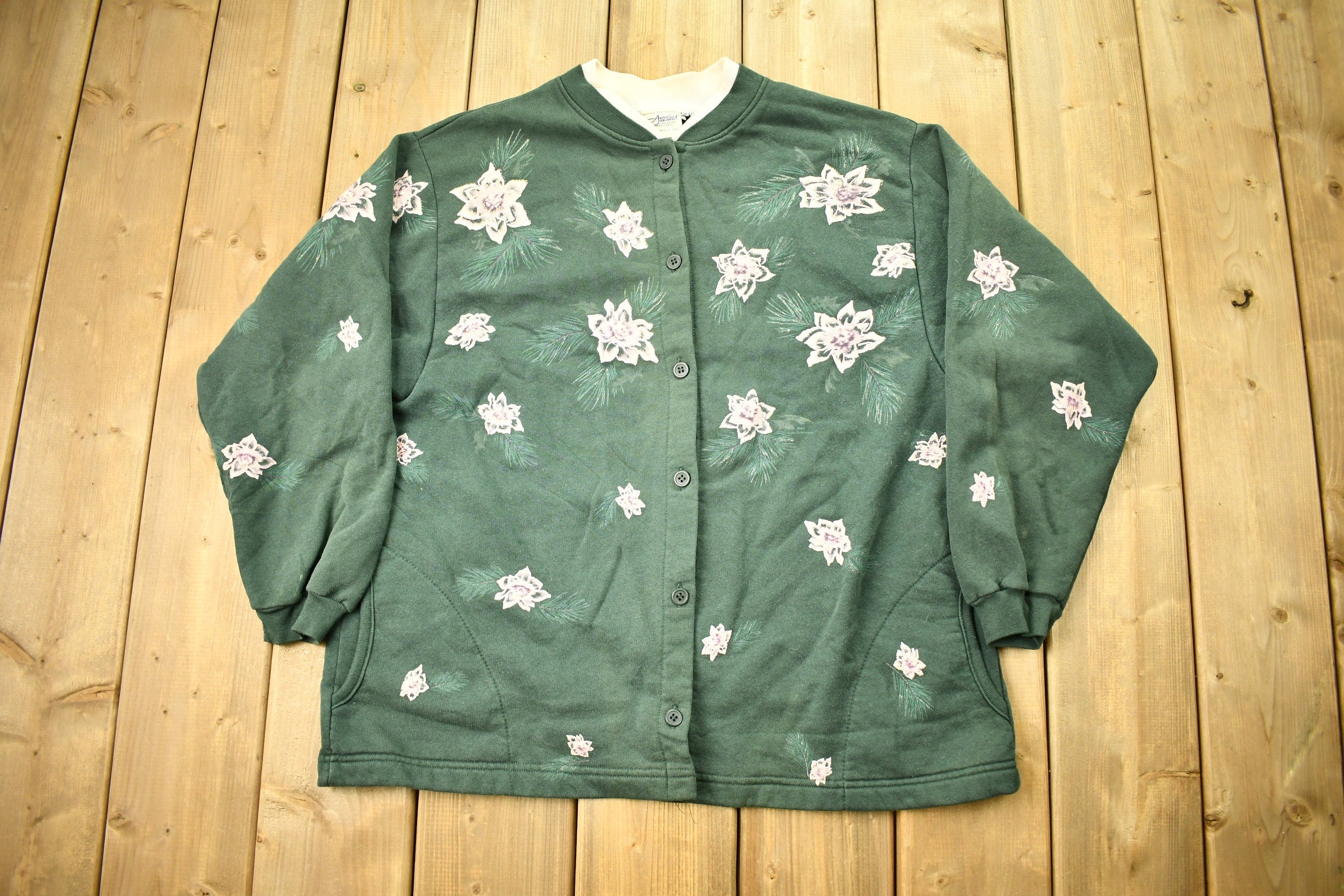 Vintage 1990s Floral Theme Artisans Cardigan Sweater