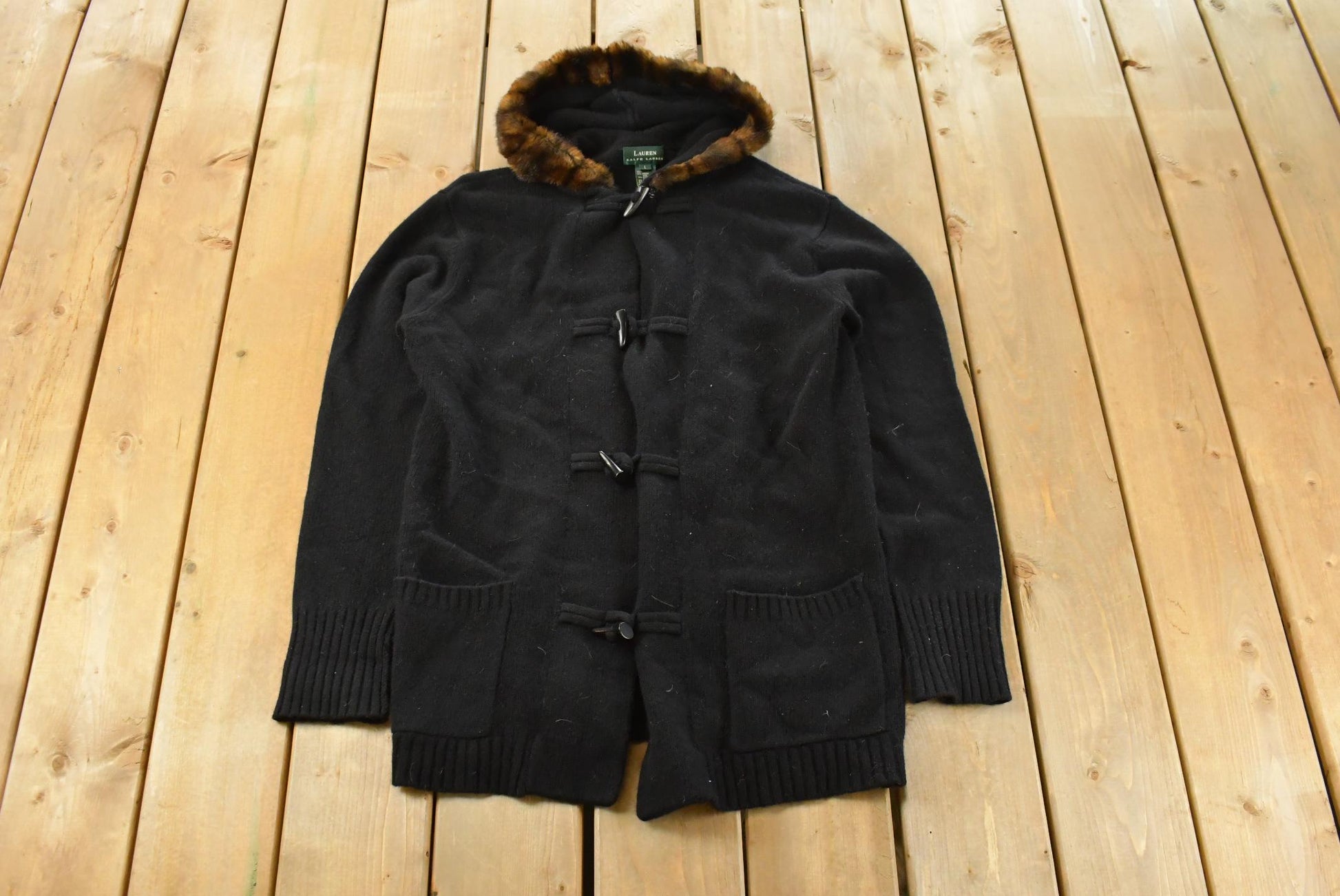 Vintage 1990s Lauren Ralph Lauren Knit Hooded Wool Sweater Women's L