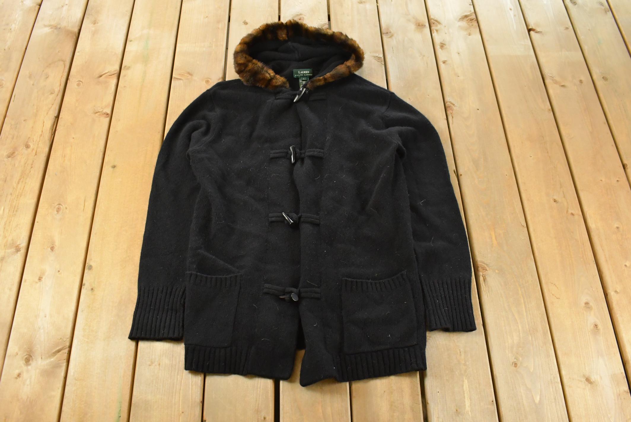 Vintage 1990s Lauren Ralph Lauren Knit Hooded Wool Sweater Women's L