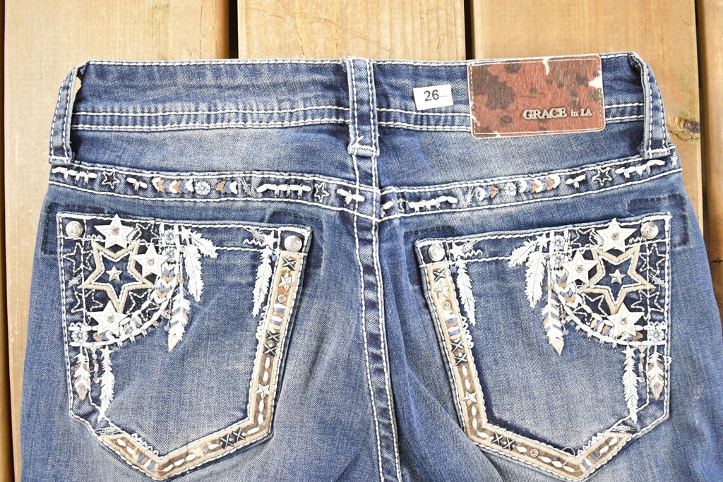 Vintage Deadstock Y2K Grace LA Bedazzled Low Rise Jeans Women's Size 26 x 32