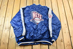 Vintage 1990s Bigman Sports New Jersey Nets NBA Basketball Embroidered Snap Button Satin Bomber Jacket
