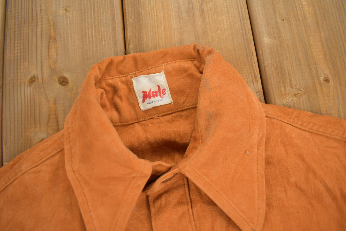 Vintage 1960s Male Burnt Orange Shacket Button Up