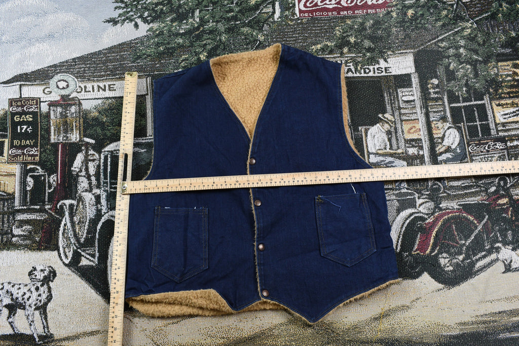 Vintage 1980s Fleece Lined Denim Button Up Vest
